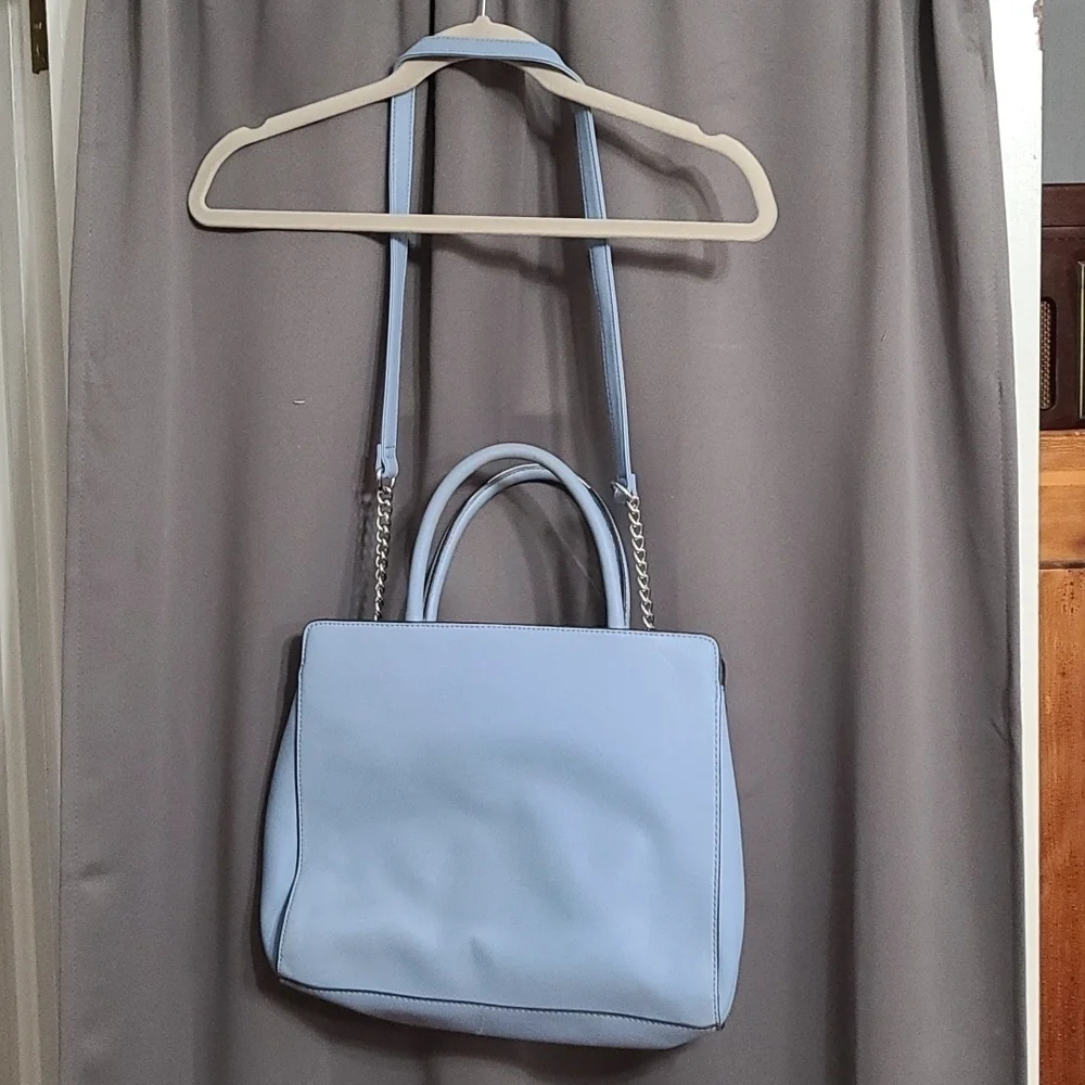 Nine‎ West Purse Faux Blue Leather 3 Compartments Handles/Strap 13x11
